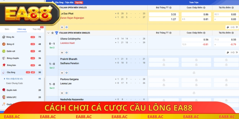 Cách chơi cá cược cầu lông EA88