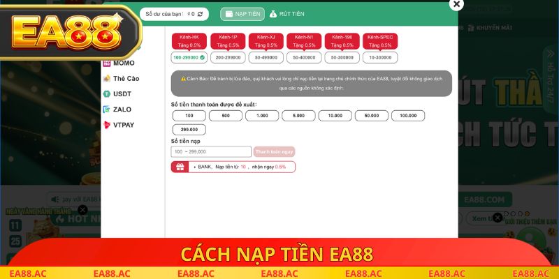 Cách nạp tiền EA88