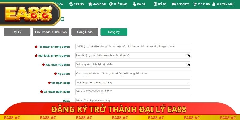Đăng ký trở thành đại lý EA88