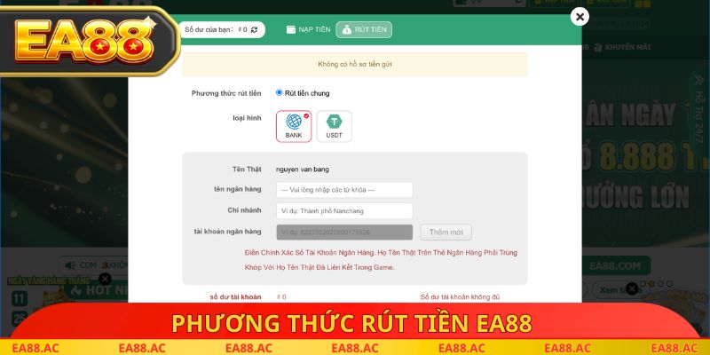 Phương thức rút tiền EA88