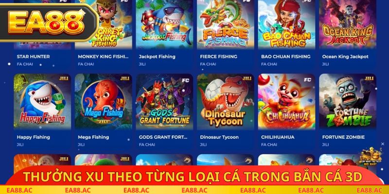 Thưởng xu theo từng loại cá trong bắn cá 3D